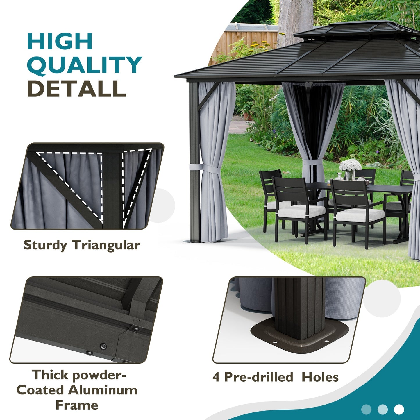 10' x 12' Hardtop Gazebo Double Roof Canopy, Aluminum Frame with Curtains. Pair with the EZ-Way Gazebo Magnetic Screen for easy Entry and Exit.