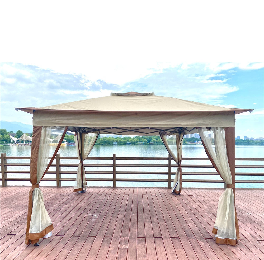 11ft x 11ft Outdoor Gazebo Canopy With Removable Zipper Netting. Add Gazebo EZ-Way Magnetic Screen for easy Entry and Exit.
