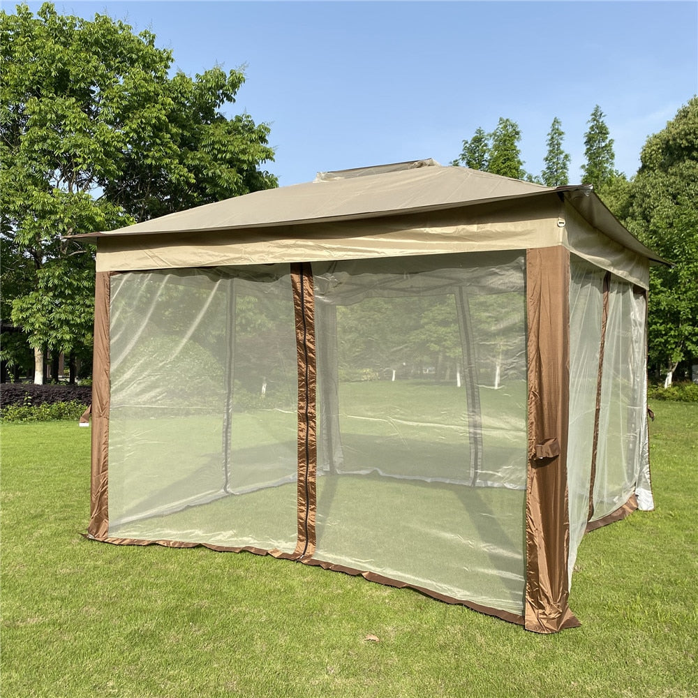 11ft x 11ft Outdoor Gazebo Canopy With Removable Zipper Netting. Add Gazebo EZ-Way Magnetic Screen for easy Entry and Exit.