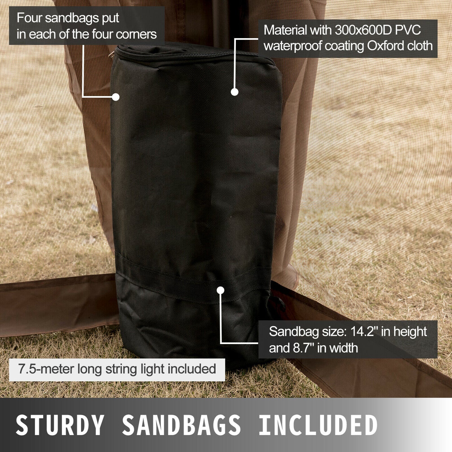 3 Sizes Gazebo Canopy Tent W/ Netting and Sandbags. Add Gazebo EZ-Way Magnetic Screen for easy Entry and Exit.