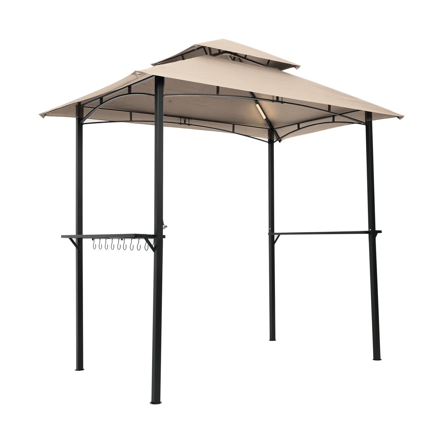 8 x 5 Ft Outdoor BBQ Grill Gazebo With Light, Double Tiered Soft Top Canopy, Steel Frame With Hook And Bar Counters.