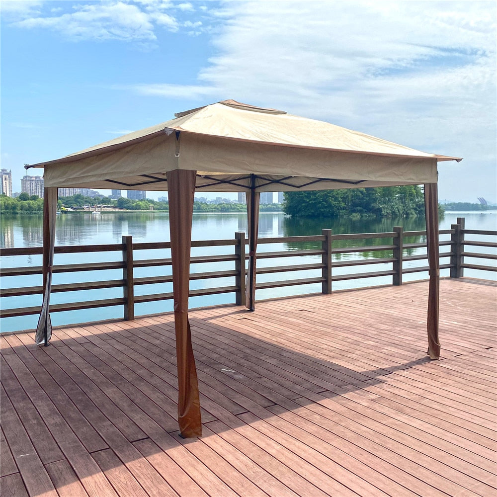 11ft x 11ft Outdoor Gazebo Canopy With Removable Zipper Netting. Add Gazebo EZ-Way Magnetic Screen for easy Entry and Exit.
