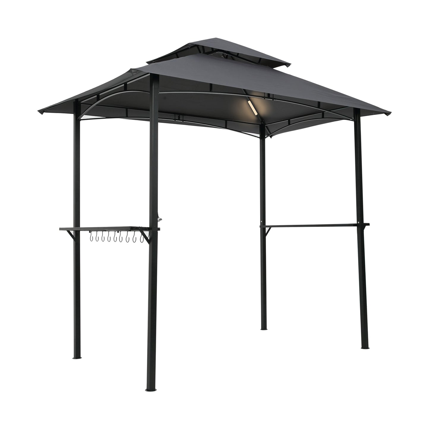 8 x 5 Ft Outdoor BBQ Grill Gazebo With Light, Double Tiered Soft Top Canopy, Steel Frame With Hook And Bar Counters.