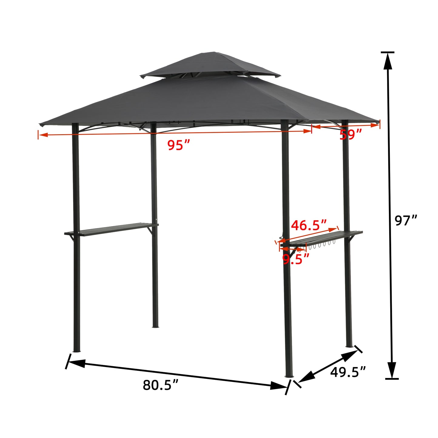 8 x 5 Ft Outdoor BBQ Grill Gazebo With Light, Double Tiered Soft Top Canopy, Steel Frame With Hook And Bar Counters.