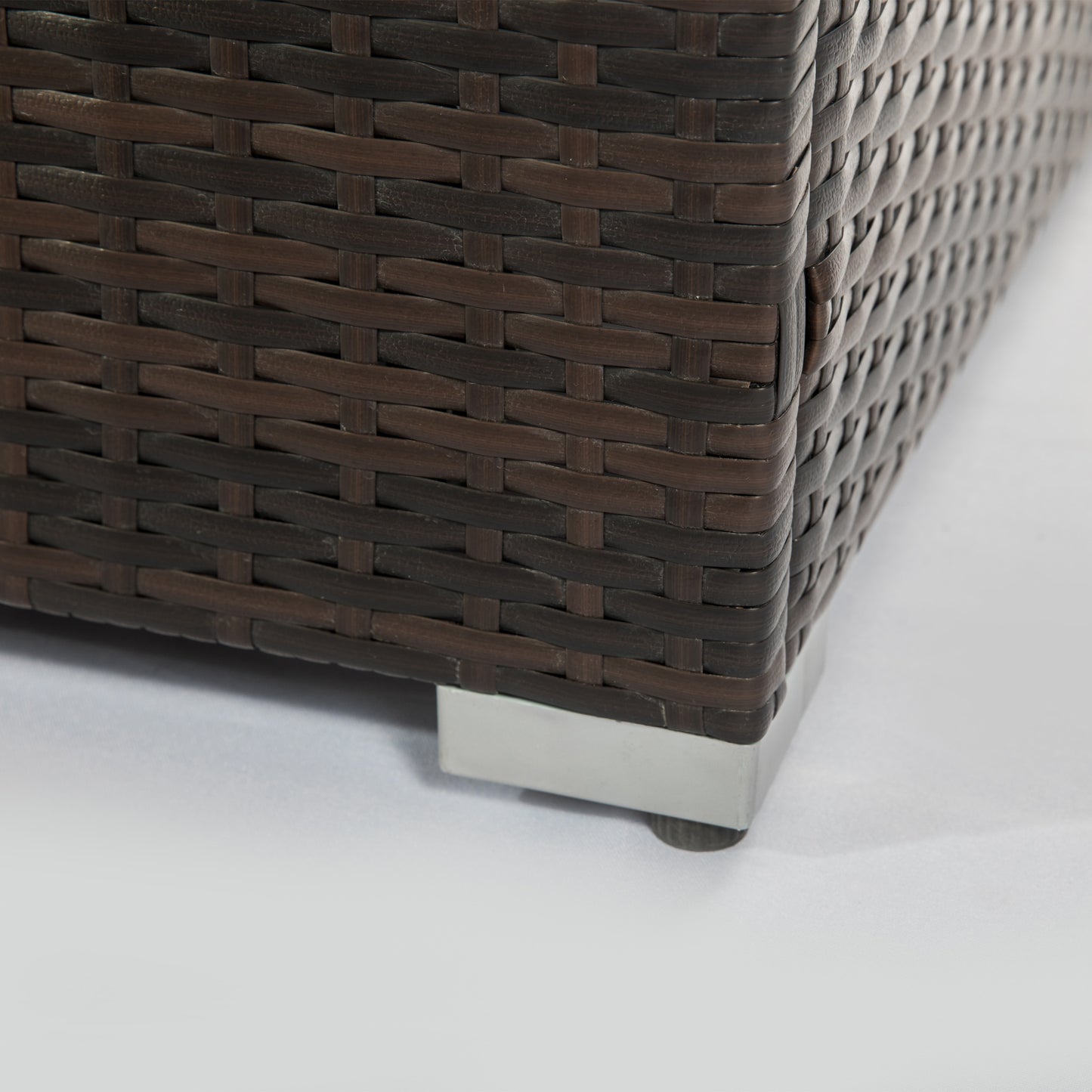 32" Outdoor Gas Fire Pit, Square Dark Brown Wicker, with Glass Rocks