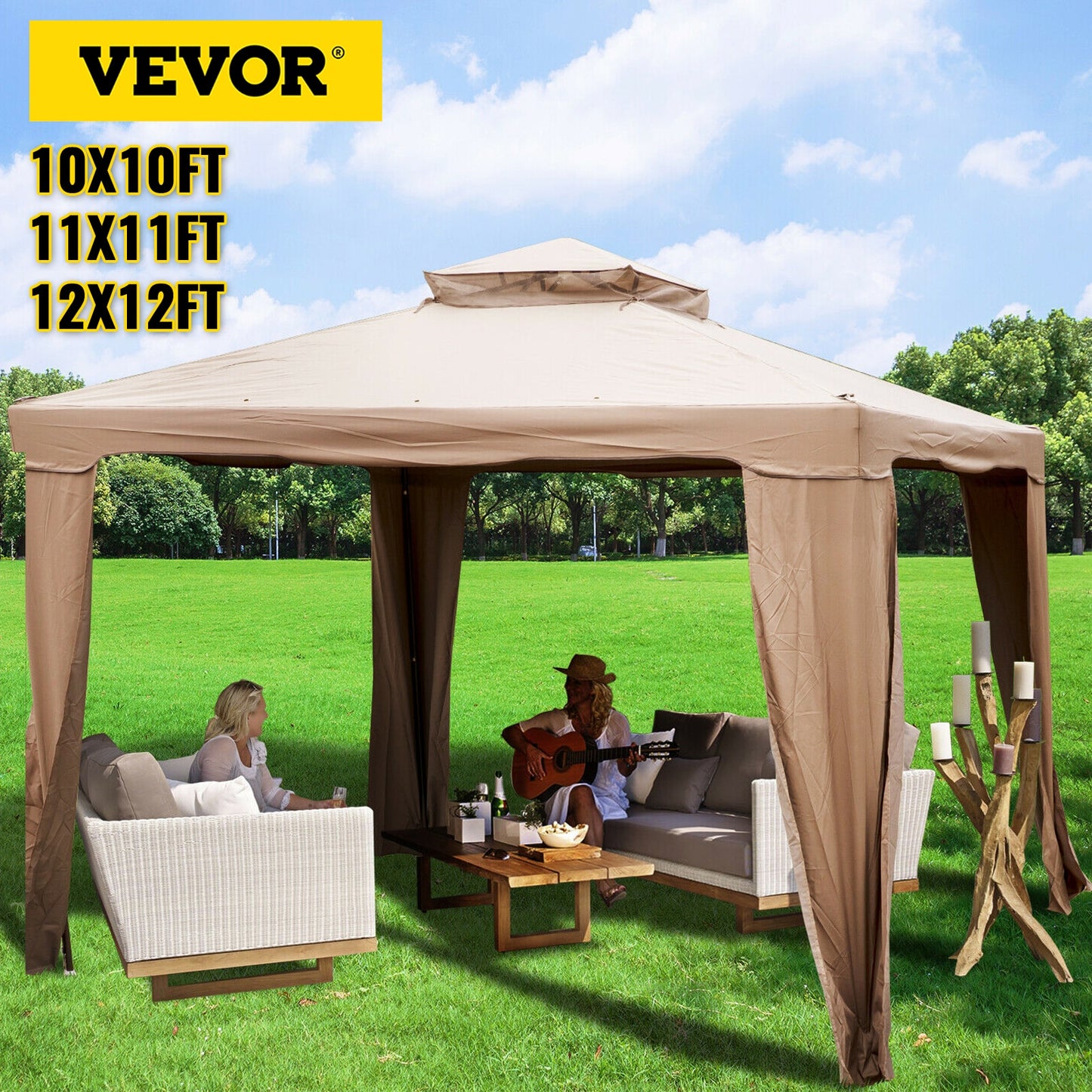 3 Sizes Gazebo Canopy Tent W/ Netting and Sandbags. Add Gazebo EZ-Way Magnetic Screen for easy Entry and Exit.