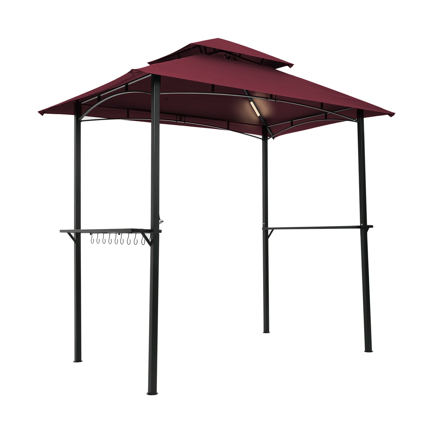 8 x 5 Ft Outdoor BBQ Grill Gazebo With Light, Double Tiered Soft Top Canopy, Steel Frame With Hook And Bar Counters.