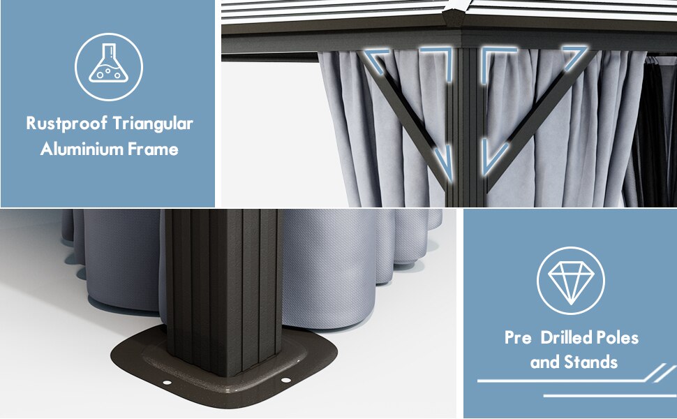 10' x 12' Hardtop Gazebo Double Roof Canopy, Aluminum Frame with Curtains. Pair with the EZ-Way Gazebo Magnetic Screen for easy Entry and Exit.