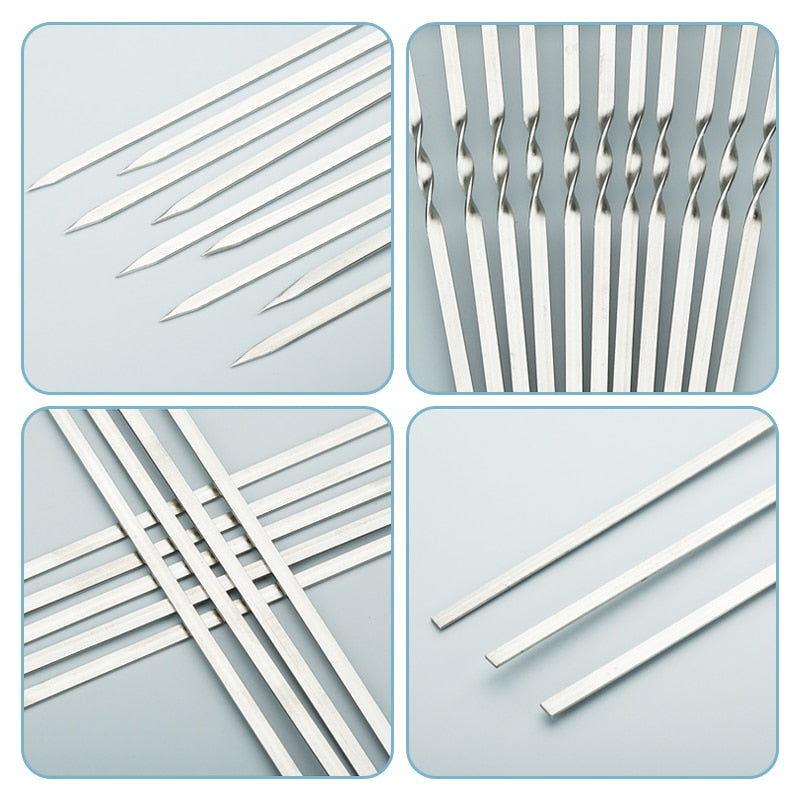 10PCS Barbecue Grill Sticks, Outdoor Camping Accessory & Kabob Stainless Steel Sticks