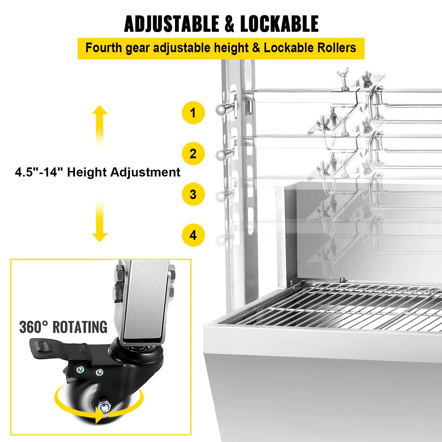 Electric Roaster BBQ Rotisserie Grill W/ Lockable Wheels, Outdoor Camping Barbecue