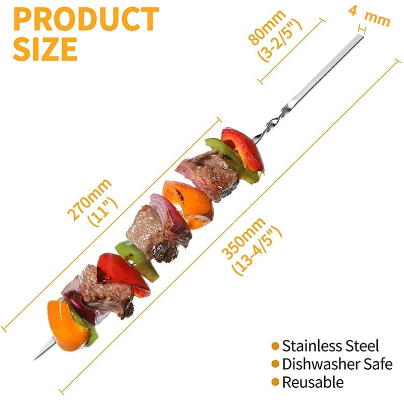 10PCS Barbecue Grill Sticks, Outdoor Camping Accessory & Kabob Stainless Steel Sticks