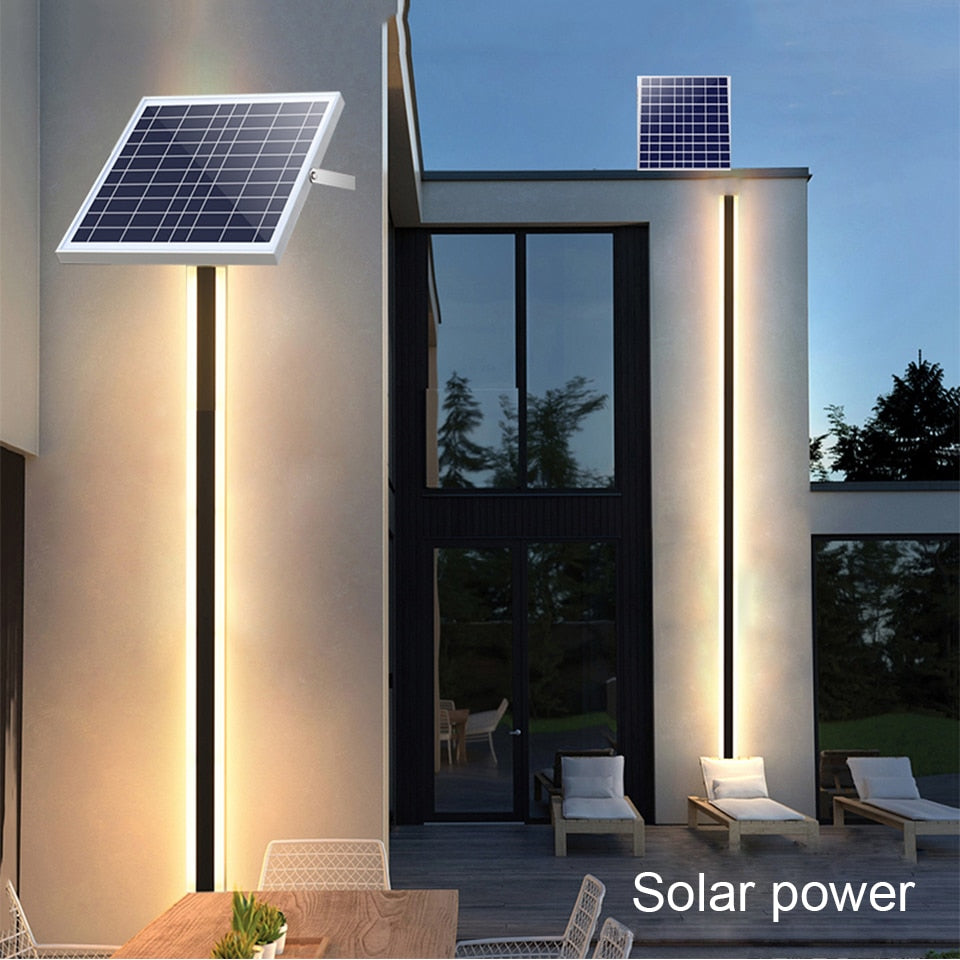 Solar LED Outdoor Lighting, Waterproof Long Wall Lamp for Garden, Porch, Villa, Courtyard, Balcony