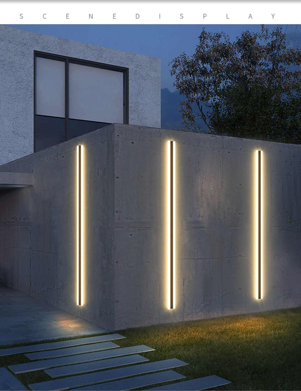 Solar LED Outdoor Lighting, Waterproof Long Wall Lamp for Garden, Porch, Villa, Courtyard, Balcony