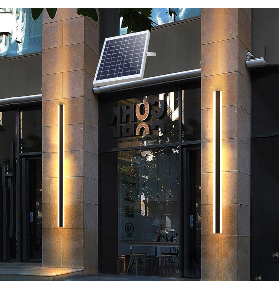 Solar LED Outdoor Lighting, Waterproof Long Wall Lamp for Garden, Porch, Villa, Courtyard, Balcony