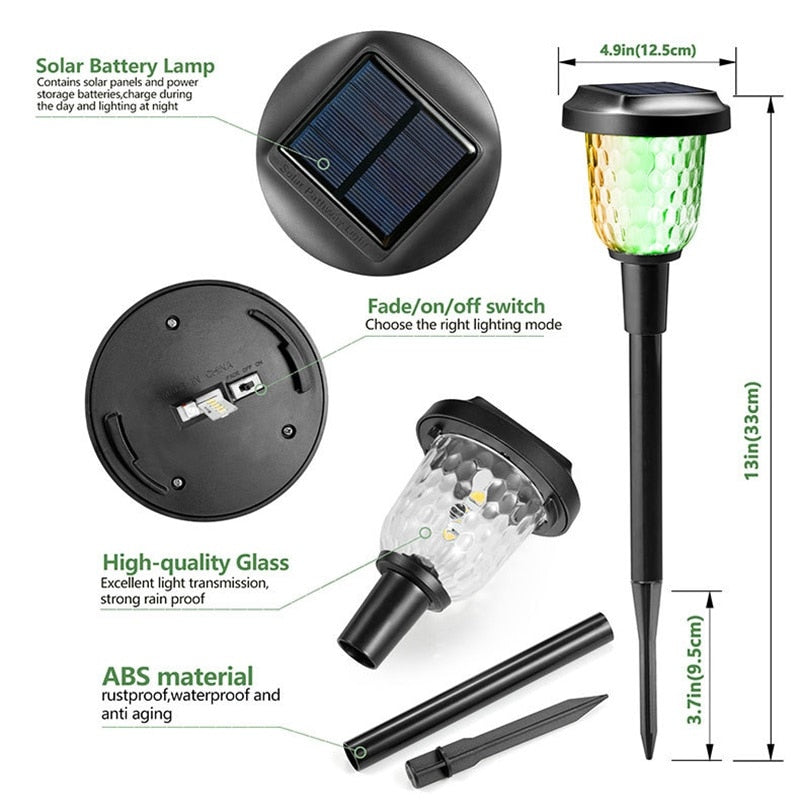 Dynamic Solar Garden Lights RGB Color Changing Pathway, Light Outdoor Waterproof Lawn Lamp Auto Light Sensing Landscape Lighting