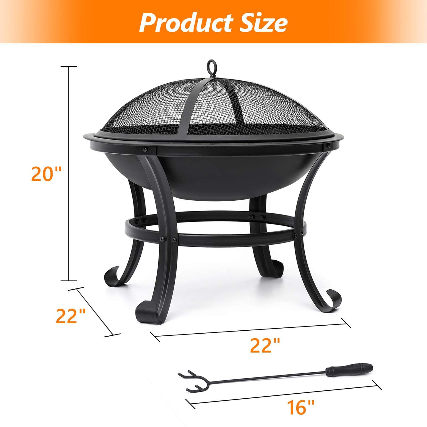 22 Inch Wood Burning Fire Pit for Camping, Picnic, Bonfires, Patio, Outside Backyard