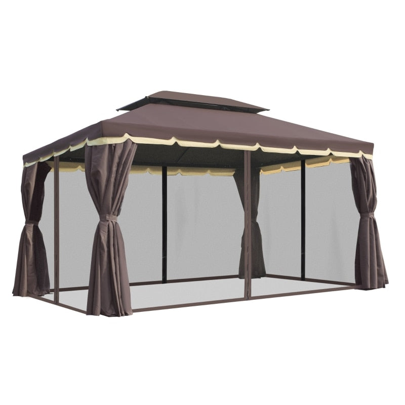 12ft x 10ft Aluminum Gazebo with ventilated roof, 4 side curtains, 4 mosquito nets. Add EZ-Way Gazebo Magnetic Screen for Entry and Exit.
