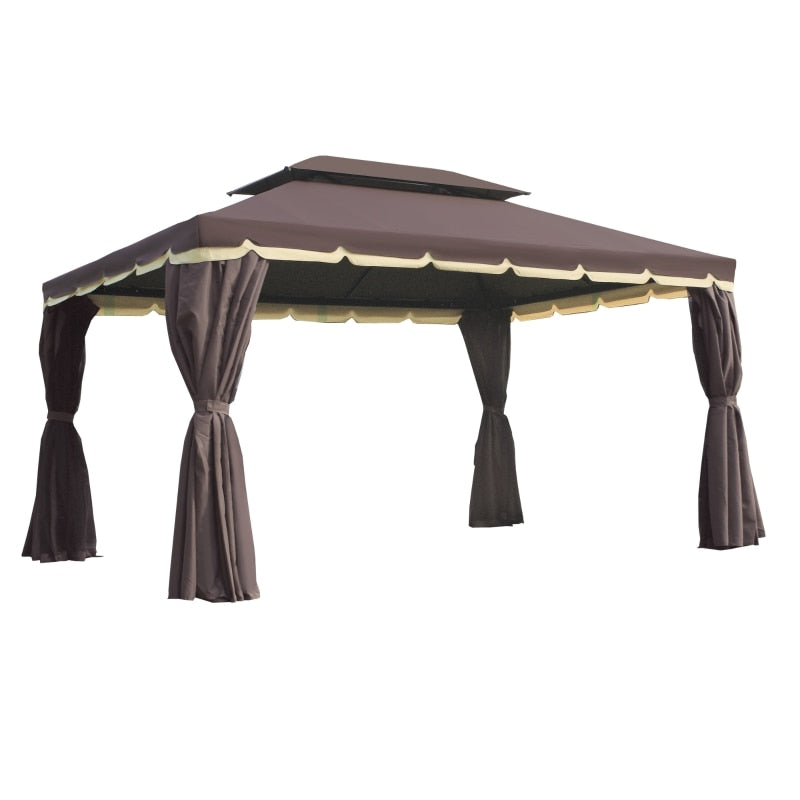12ft x 10ft Aluminum Gazebo with ventilated roof, 4 side curtains, 4 mosquito nets. Add EZ-Way Gazebo Magnetic Screen for Entry and Exit.