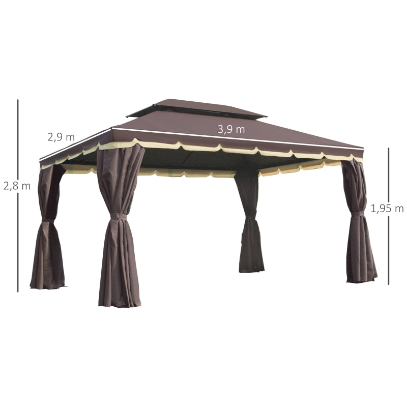 12ft x 10ft Aluminum Gazebo with ventilated roof, 4 side curtains, 4 mosquito nets. Add EZ-Way Gazebo Magnetic Screen for Entry and Exit.