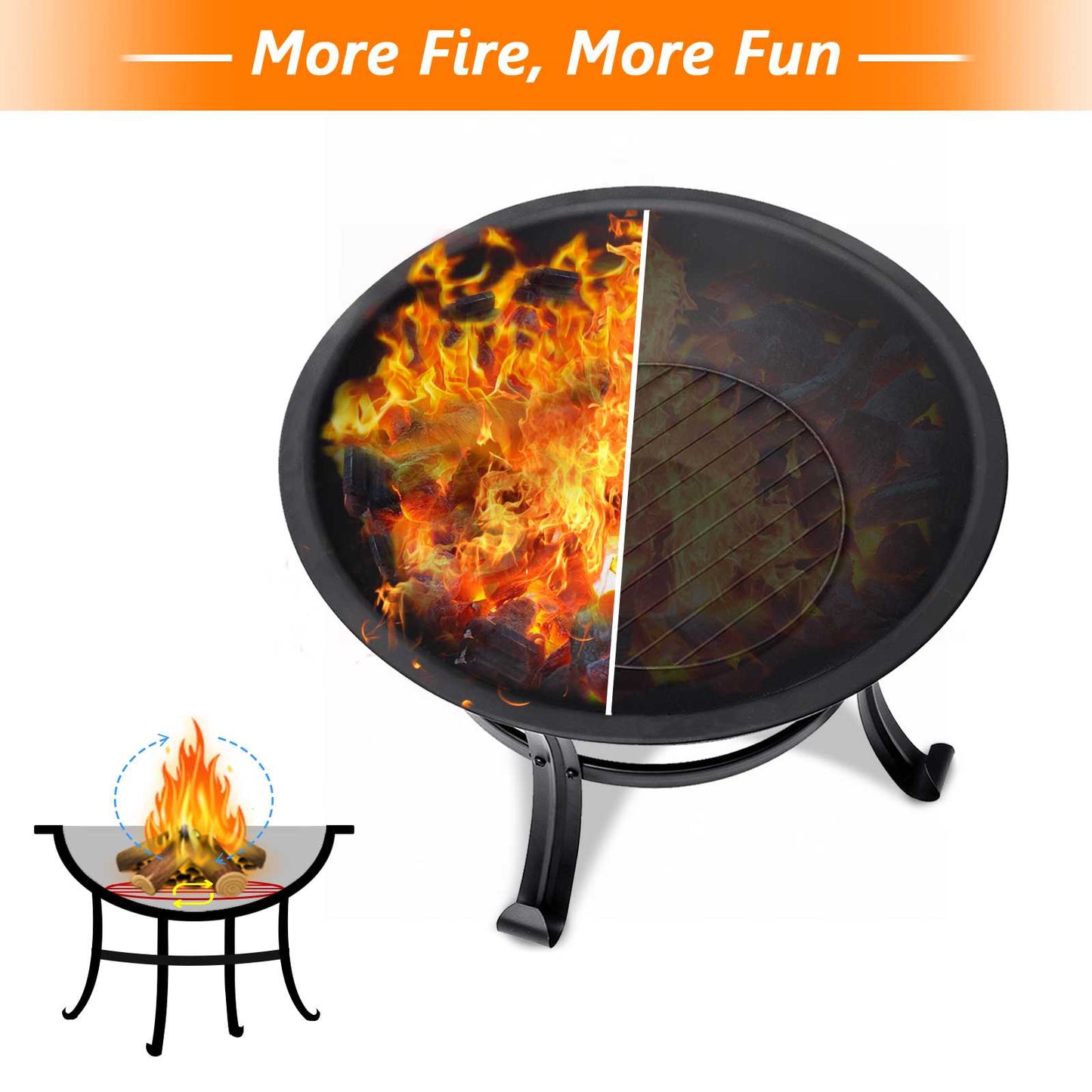 22 Inch Wood Burning Fire Pit for Camping, Picnic, Bonfires, Patio, Outside Backyard