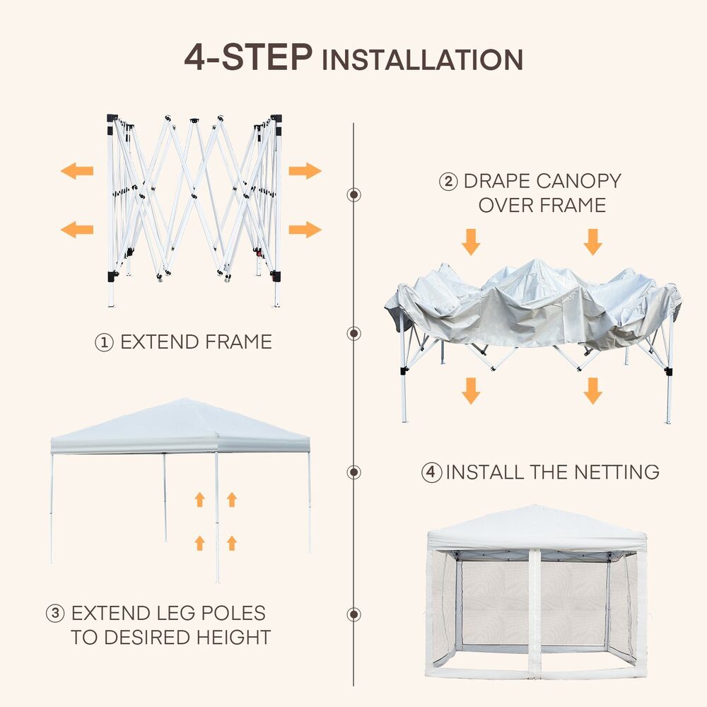 10 x10ft EZ Pop Up Gazebo Tent with Mesh Side Walls and Wheel Bag. Add Gazebo EZ-Way Magnetic Screen for easy Entry and Exit.