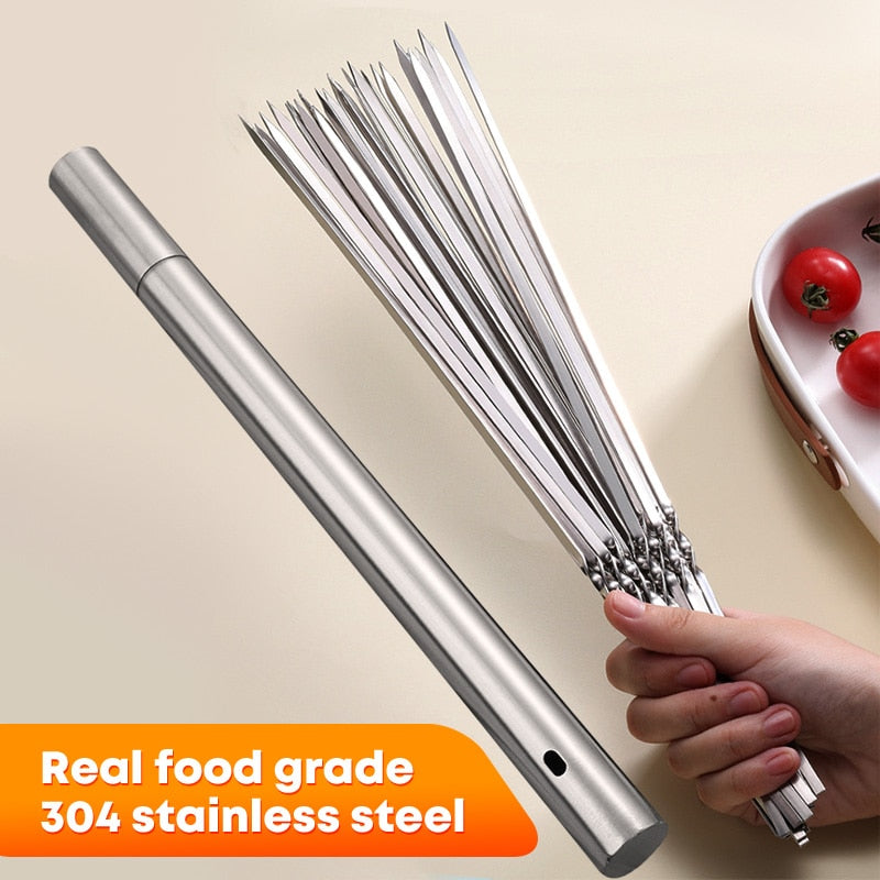 10PCS Barbecue Grill Sticks, Outdoor Camping Accessory & Kabob Stainless Steel Sticks