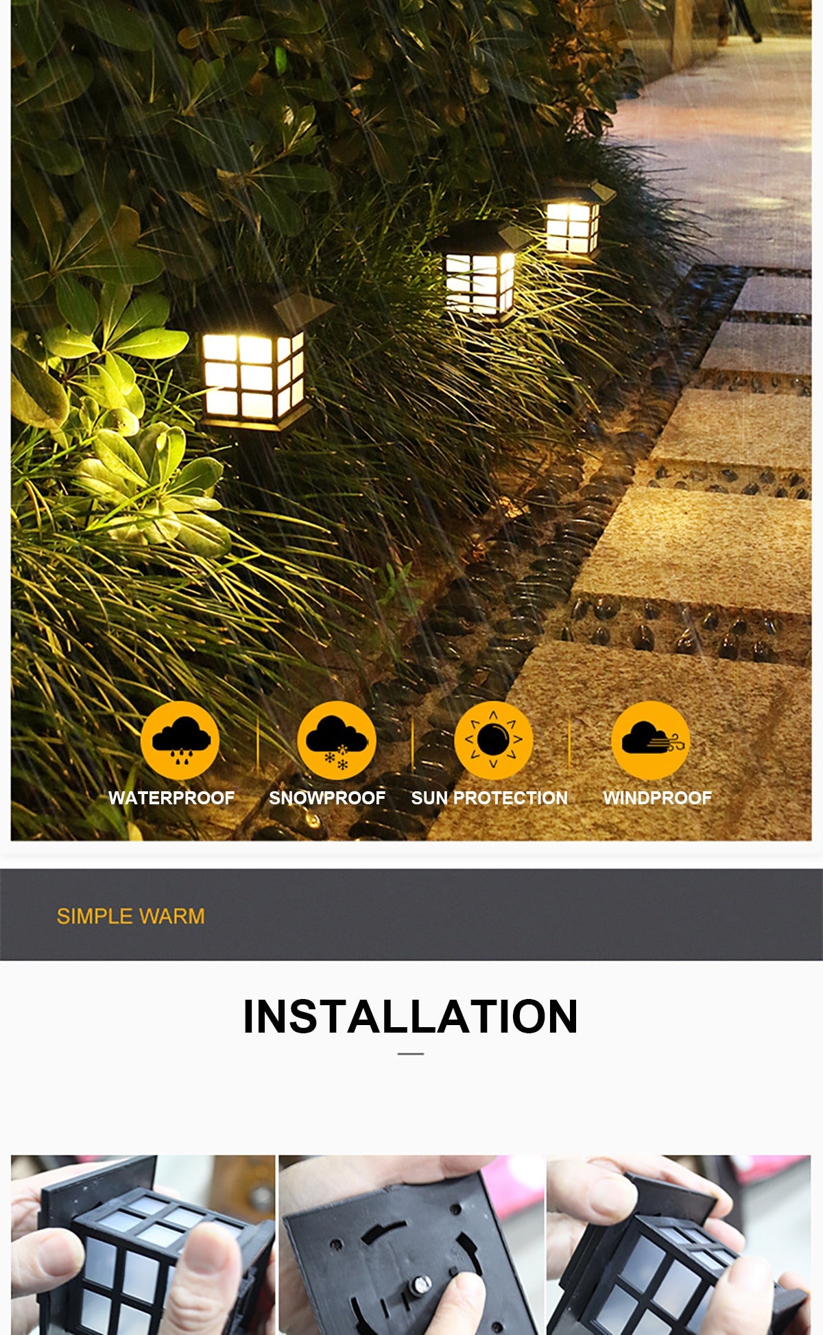 Outdoor Solar LED Lawn Light Pathway lamp Waterproof LED Night Lights for Garden Courtyard Park Landscape Decor
