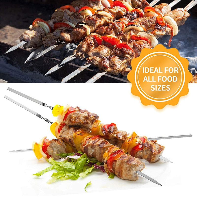10PCS Barbecue Grill Sticks, Outdoor Camping Accessory & Kabob Stainless Steel Sticks