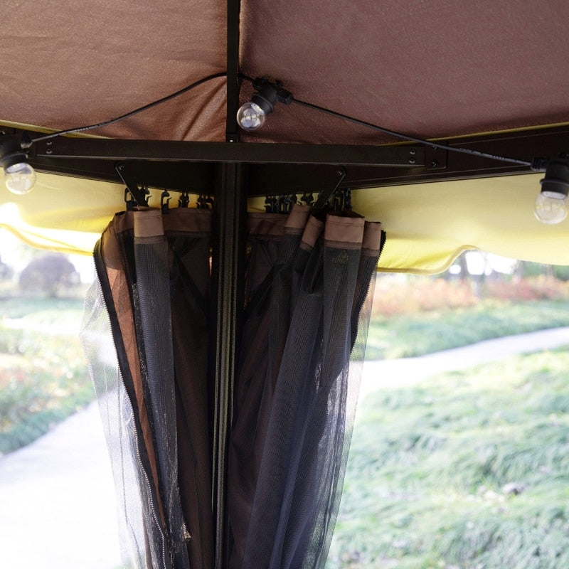 12ft x 10ft Aluminum Gazebo with ventilated roof, 4 side curtains, 4 mosquito nets. Add EZ-Way Gazebo Magnetic Screen for Entry and Exit.