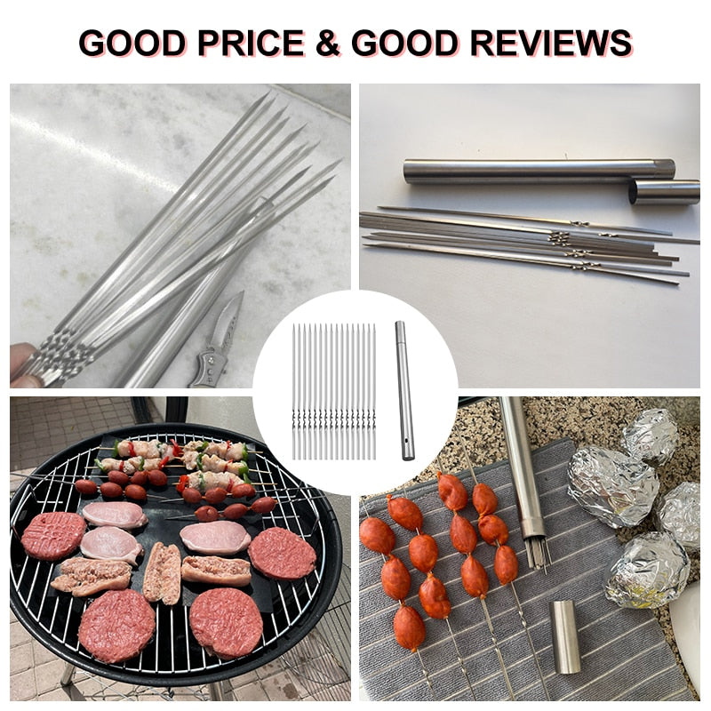 10PCS Barbecue Grill Sticks, Outdoor Camping Accessory & Kabob Stainless Steel Sticks