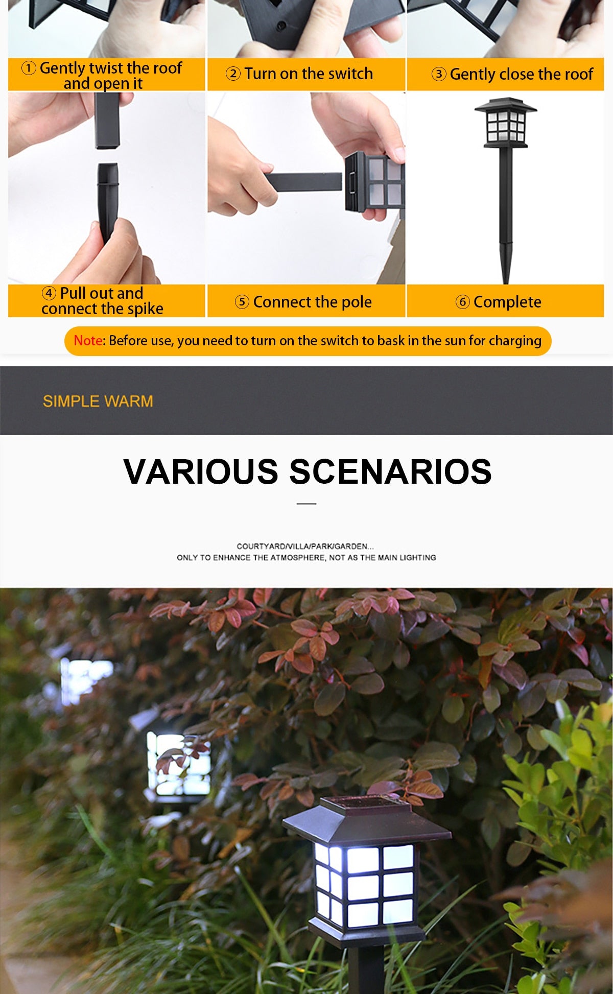 Outdoor Solar LED Lawn Light Pathway lamp Waterproof LED Night Lights for Garden Courtyard Park Landscape Decor