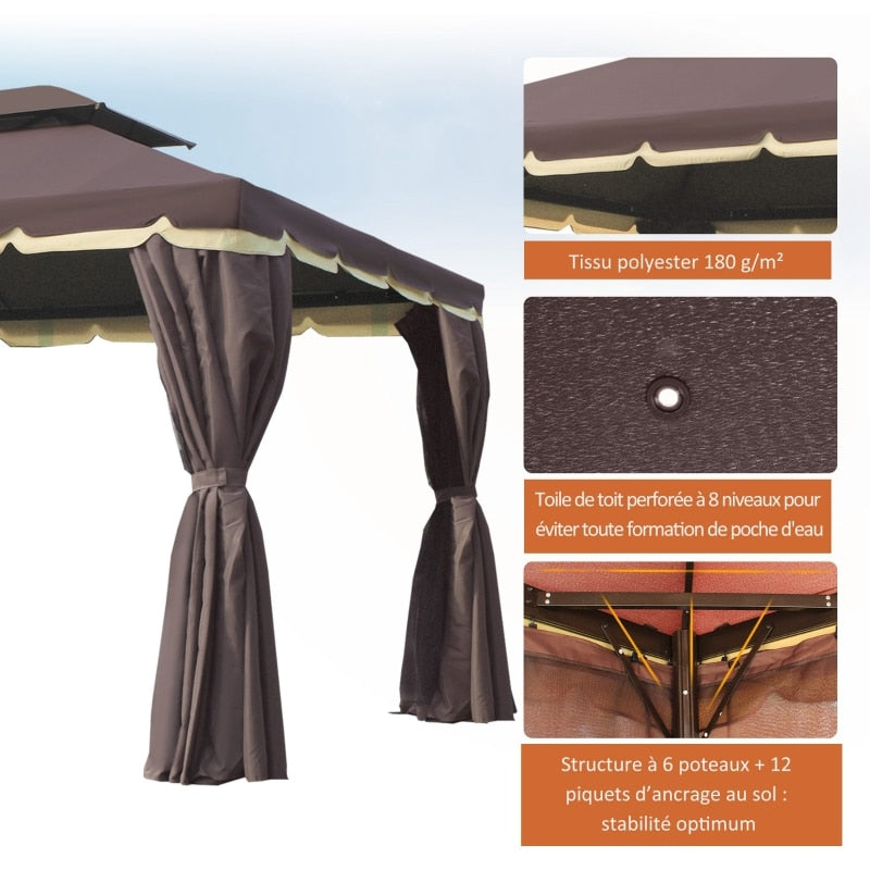 12ft x 10ft Aluminum Gazebo with ventilated roof, 4 side curtains, 4 mosquito nets. Add EZ-Way Gazebo Magnetic Screen for Entry and Exit.