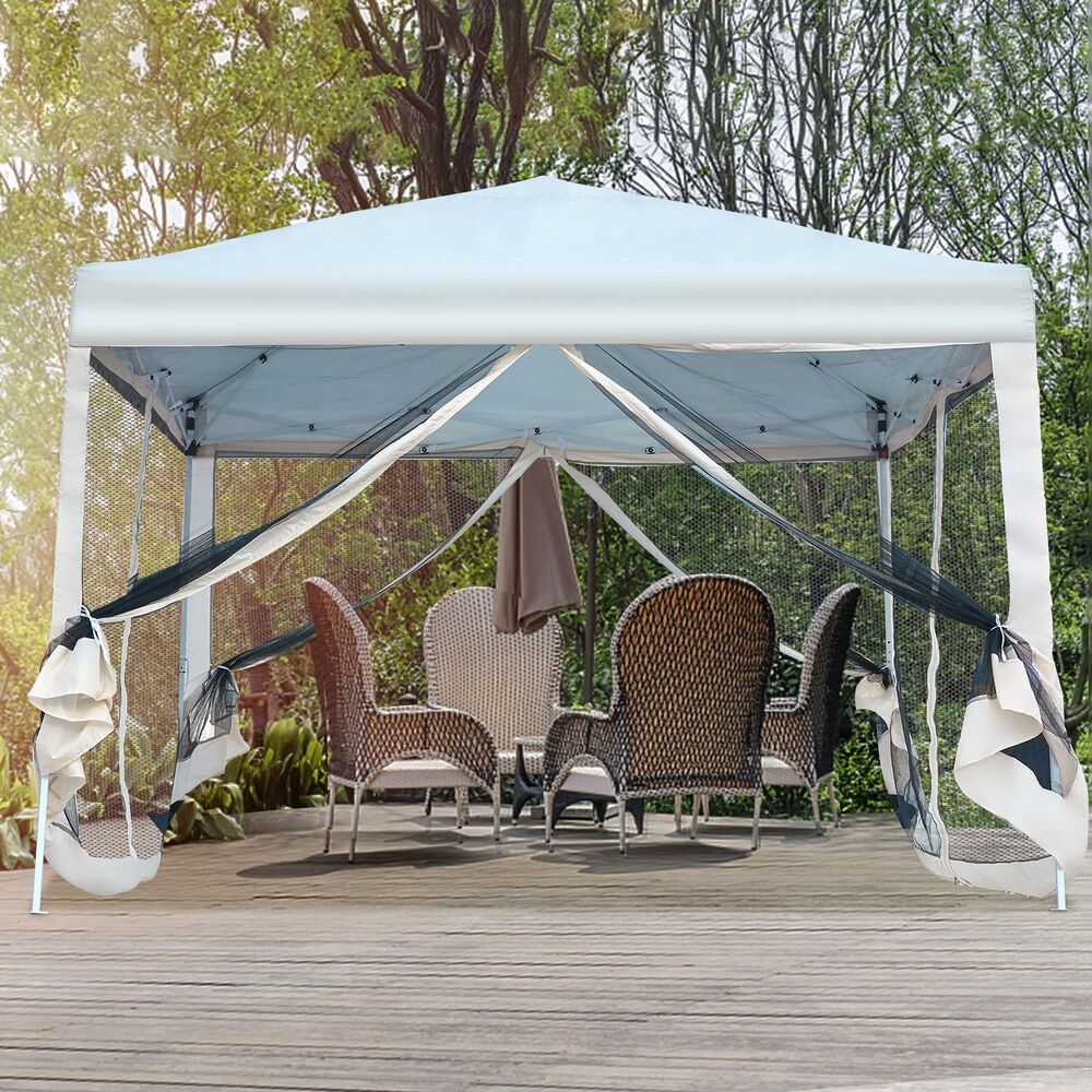 10 x10ft EZ Pop Up Gazebo Tent with Mesh Side Walls and Wheel Bag. Add Gazebo EZ-Way Magnetic Screen for easy Entry and Exit.