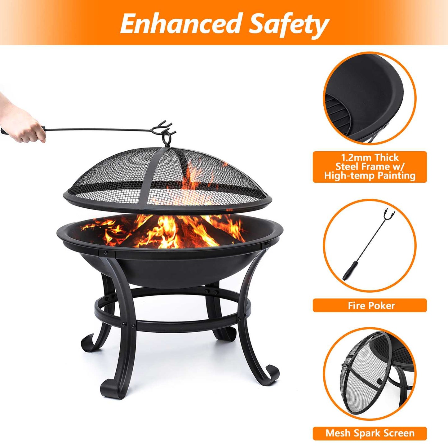 22 Inch Wood Burning Fire Pit for Camping, Picnic, Bonfires, Patio, Outside Backyard