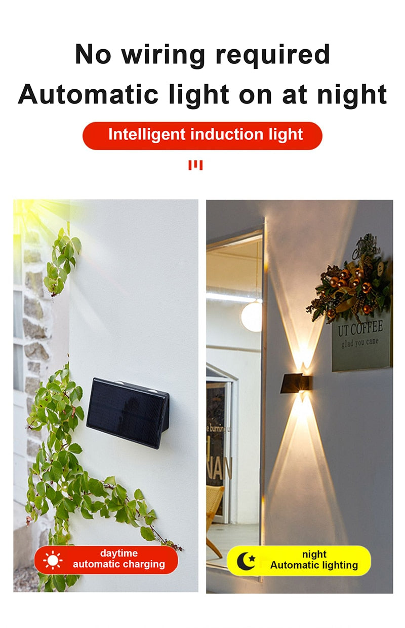 Solar LED Light Outdoor Lighting Garden Wall Lamp For Courtyard Street Landscape Spotlight Waterproof Sunlight Up and Down Lamp