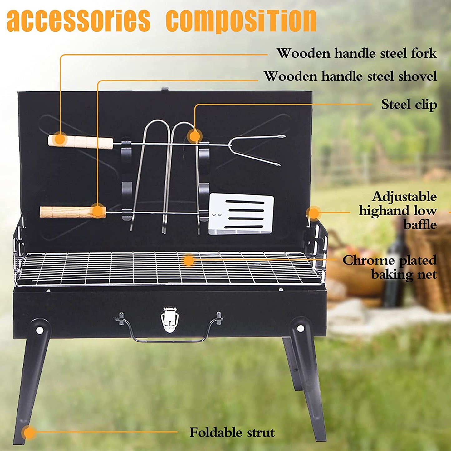 Outdoor Portable Charcoal Grill Folding Cassette & Portable BBQ, Picnic, Outdoor Camping
