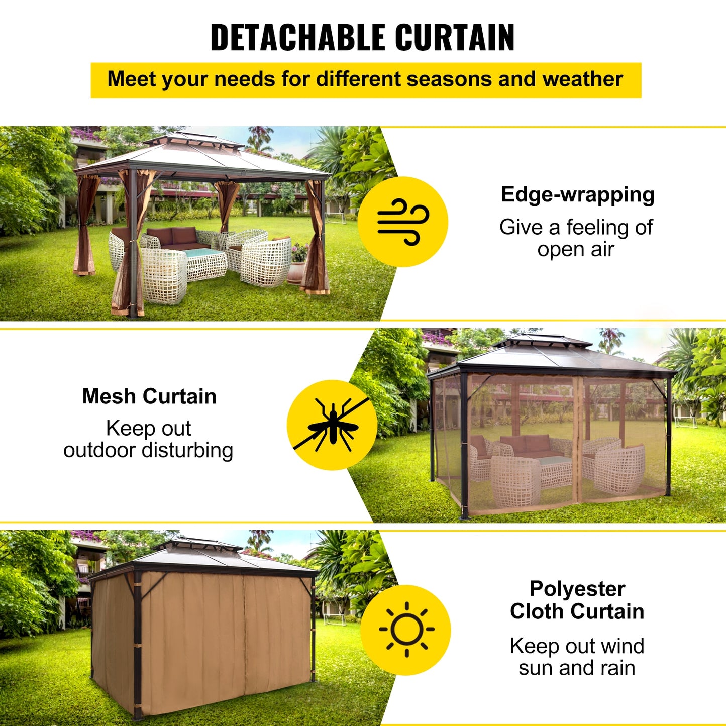10'x10' or 10'x12' Gazebo Hardtop Canopy, Pair with the Gazebo EZ-Way Magnetic Screen for Easy Entry and Exit