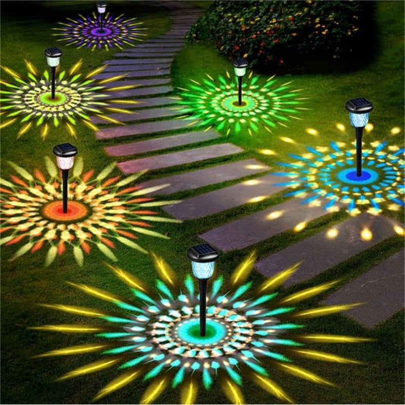 Dynamic Solar Garden Lights RGB Color Changing Pathway, Light Outdoor Waterproof Lawn Lamp Auto Light Sensing Landscape Lighting