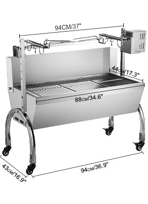Electric Roaster BBQ Rotisserie Grill W/ Lockable Wheels, Outdoor Camping Barbecue