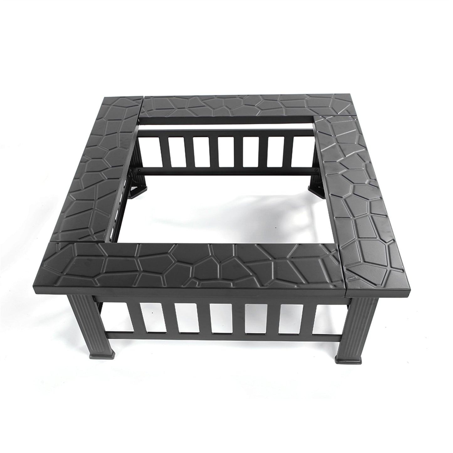 81cm Heavy Duty 3-in-1 Square Patio Firepit with Spark Screen Cover, Log Grate and Poker for Outside Wood Burning