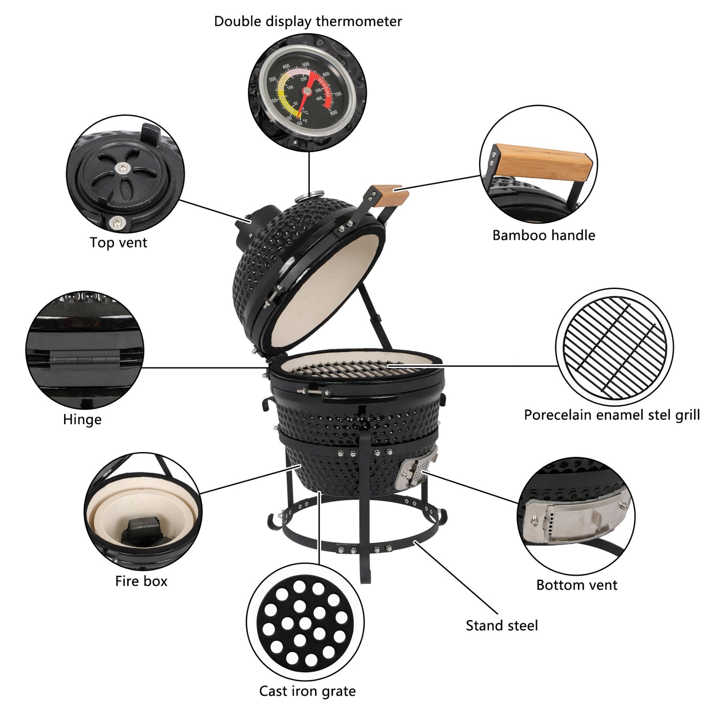 13In Round Ceramic Barbecue Charcoal Grill