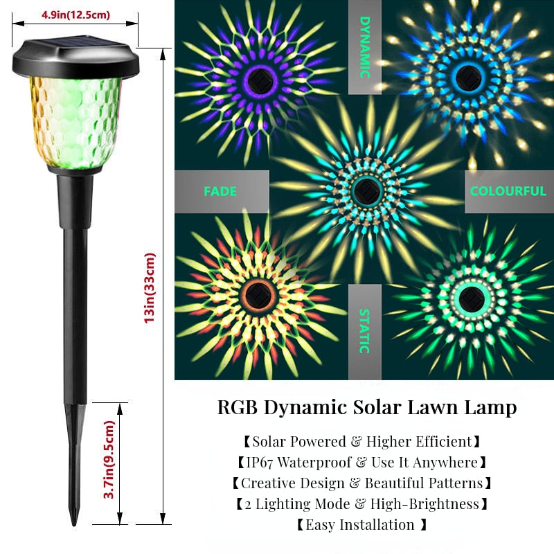 Dynamic Solar Garden Lights RGB Color Changing Pathway, Light Outdoor Waterproof Lawn Lamp Auto Light Sensing Landscape Lighting