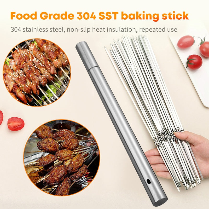 10PCS Barbecue Grill Sticks, Outdoor Camping Accessory & Kabob Stainless Steel Sticks