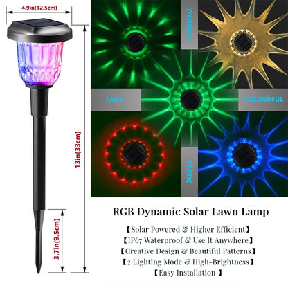 Dynamic Solar Garden Lights RGB Color Changing Pathway, Light Outdoor Waterproof Lawn Lamp Auto Light Sensing Landscape Lighting