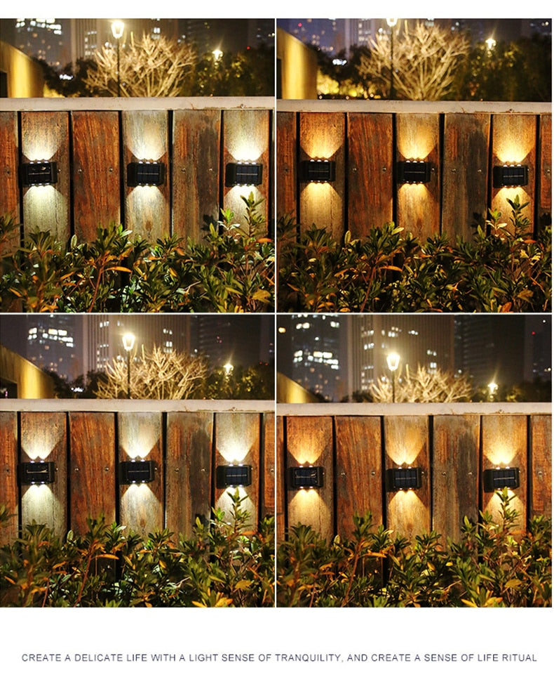 6 LED Solar Wall Lamp Outdoor Waterproof Up and Down Luminous Lighting Garden Decoration Solar Lights Stairs Fence Sunlight Lamp