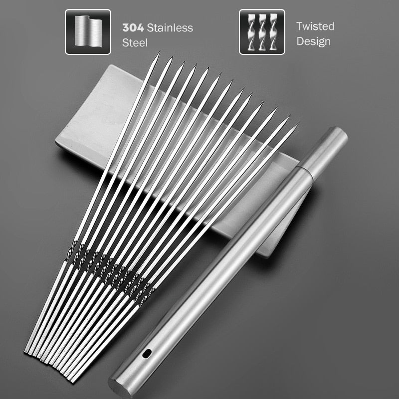 10PCS Barbecue Grill Sticks, Outdoor Camping Accessory & Kabob Stainless Steel Sticks