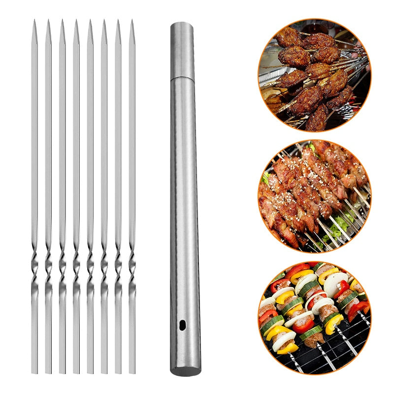 10PCS Barbecue Grill Sticks, Outdoor Camping Accessory & Kabob Stainless Steel Sticks