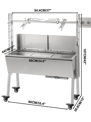 Electric Roaster BBQ Rotisserie Grill W/ Lockable Wheels, Outdoor Camping Barbecue